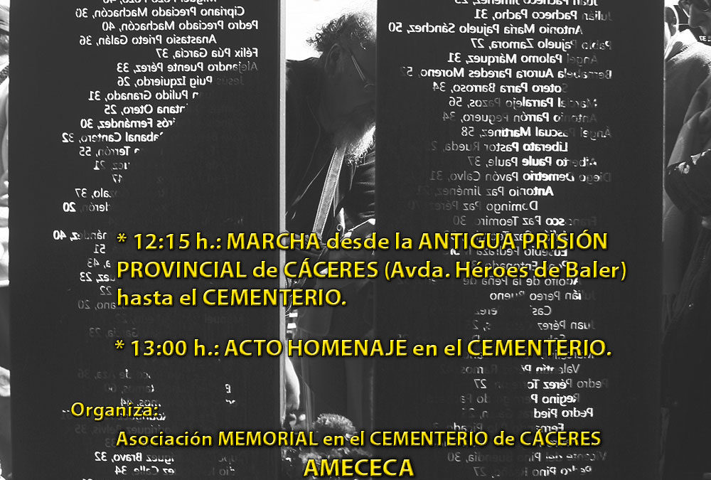 AMECECA ha acordado suspender la VIII Jornada-Homenaje a todas las víctimas y personas represaliadas por el Franquismo en la ciudad de Cáceres que iba a tener lugar el sábado 14 de marzo en Cáceres
